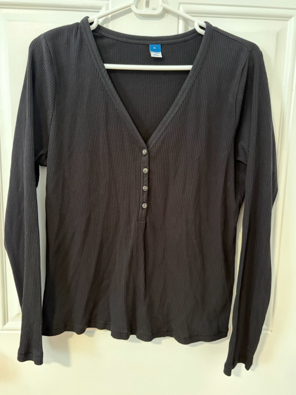 Old Navy Black Ribbed Henley Long Sleeve Top